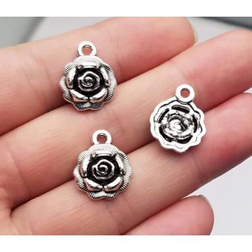 30pcs/lot--14x17mm, Antique silver plated Rose Flower charms,DIY supplies,Jewelry accessories