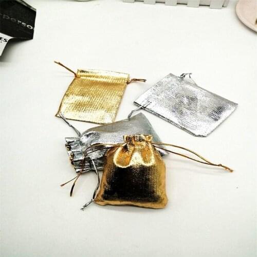 300pcs/lot 7x9cm 9x12cm 10x15cm Gold/silver Drawstring Jewelry Packing Bags Wedding Gift Pouches