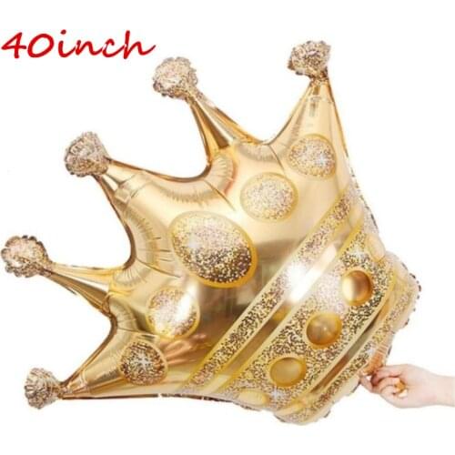 40 Inch Large Gold Crown Aluminum Foil Balloon Princess Prince Happy Birthday Party Decoration Boys Girls Crown Balloons Toys