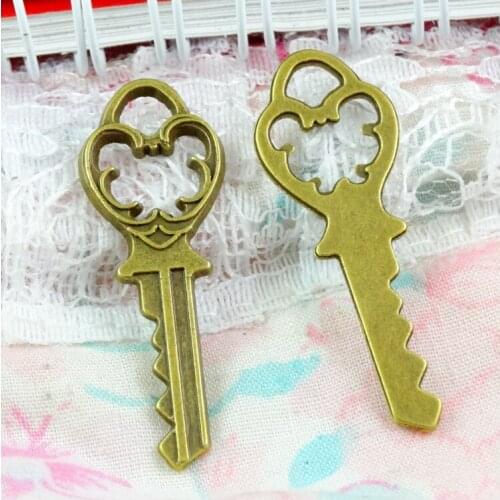 40 Pcs Antique Bronze Plated 13*38MM Key Charms Pendant Diy Jewelry Accessories