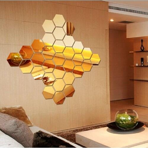 6/12PCs Geometric 3D Hexagon Mirror Wall Sticker Home Decor Enlarge Living Room Removable Safety 5 Sizes DIY Wall stickers