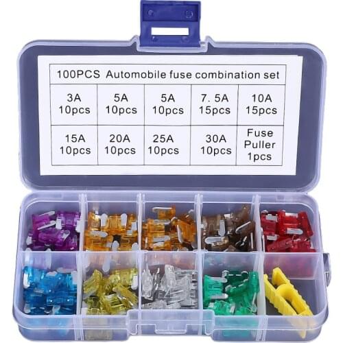 MINI Car Fuses 3A 5A 7.5A 10A 15A 20A 25A 30A Amp with Box Clip Assortment Auto Blade Type Fuse Set Truck 100PCS
