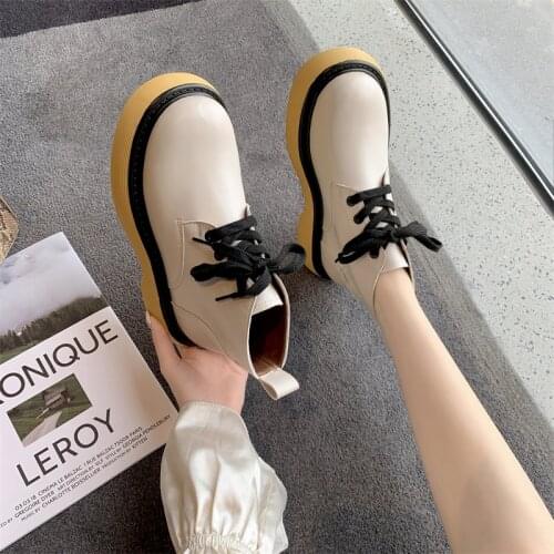 Ankle Boots Women Casual All-Match Genuine Leather Boots Lace-Up Round Toe Flat Platform Vogue Female Shoes