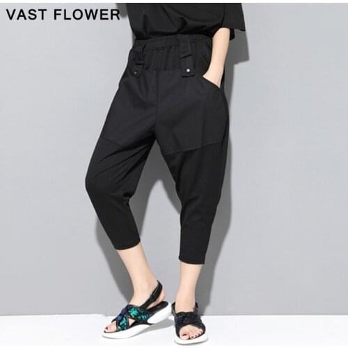 Black High Waist Harem Pants Women Patchwork Pocket Ladies Trousers Spring Summer Loose Casual Pantalon Femme Streetwear 2021