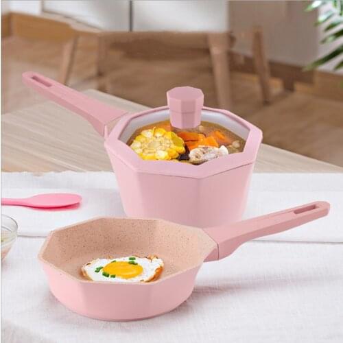 2PCS Baby Multi-function Milk Pot Childrens Porridge Instant Noodles Fried Egg Pot Maifan Stone Non-stick Pan Kitchen Supplies