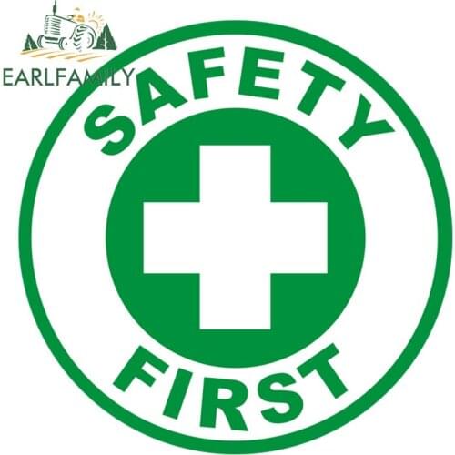 EARLFAMILY 13cm x 13cm SAFETY FIRST Sign Vinyl Decal Car Stickers for Car Head Engine Cover Windows Decoration