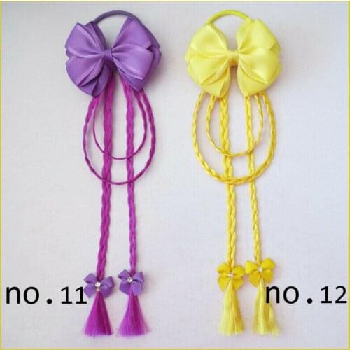 20 Girl 3.5" Fashion Hair Plait Streamers Bow Colorful Flower Wig Elastic Women