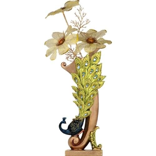 European retro peacock vase metal alloy gold/bronze small vase modern table jardinie creative home decorative flower bottle