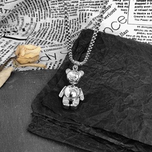 Harajuku Fashion Stainless steel Necklace Women Funny Cute Bear Pendant stainless Steel Steel Chain Metal Punk Men Jewelry 2020