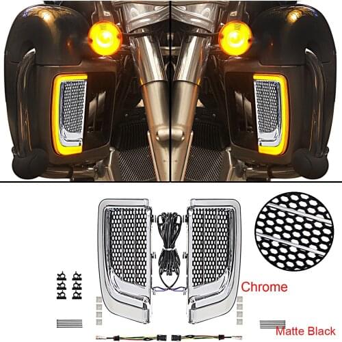 Motorcycle Chrome LED Fairing Lower Grills Light For Harley Road King CVO FLHR FLHRXS 2014 15 16 17 18 19 20