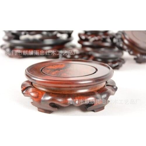 Handmade mahogany red wood carved jade stone wood ornaments Man playing teapot vase base