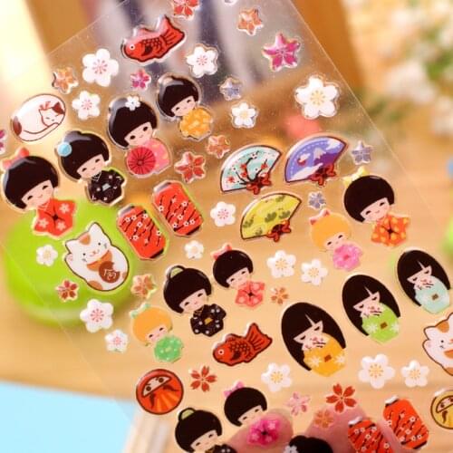 Creative Fashion Plastic PVC Stickers Japanese Kimono/Plants/Bowknot/Lip Decor for Cup 3D Crystal Sticker Photo Corner Sticker