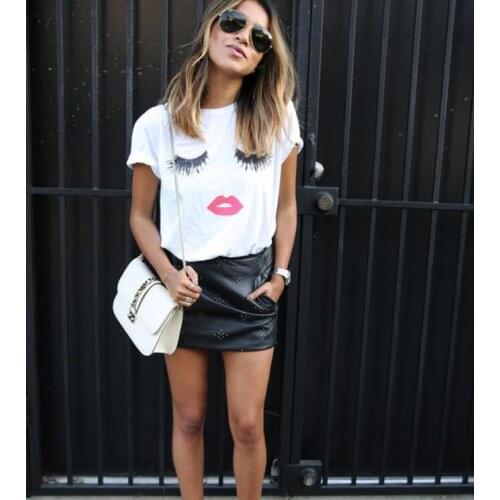Fashion eyelash red lips tshirts print letters female T-shirt plus size summer tee shirt femme harajuku shirt women tops new