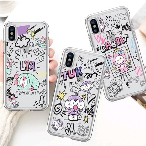 Cute Bunny Bear Soft Clear Phone Case For iPhone 11 12 Pro XS MAX XR X 7 8 6Plus SE 2021 Candy Soft Silicone Phone Cover