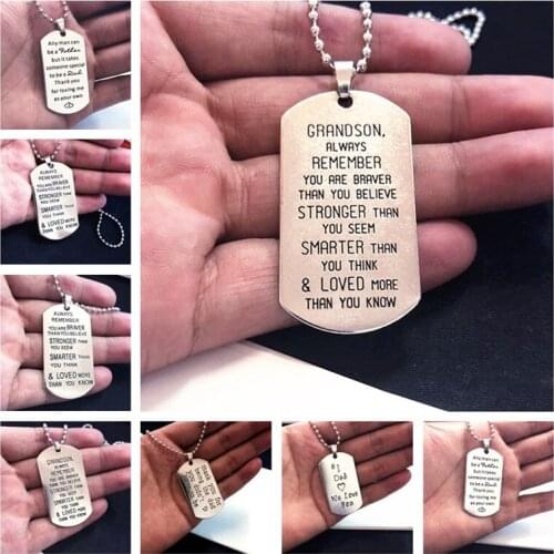 Stainless Steel Card Pendant Necklace Always Remember You Are Braver&Thank you For Being The Dad Lettering Jewelry Father Gift