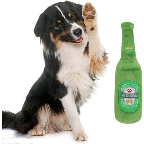 Squeaky Dog Toys Plush Beer Bottle And Glass Shape Dog Chew Toy Bite-Resistant Dog Teeth Cleaning Toy Pet Training Accessories