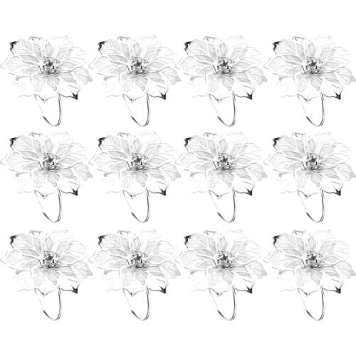 Practical 12 Pcs 3D Floral Metal Napkin Rings Holder Dinner Wedding Towel Ring for Table Decorations, Wedding, Dinner,Party, DIY