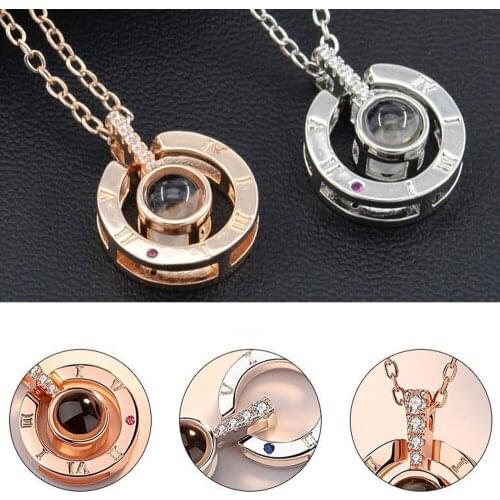 Dropshipping New Rose Gold Silver 100 Languages I Love You Projection Pendant Necklace Romantic Love Memory Wedding Necklace