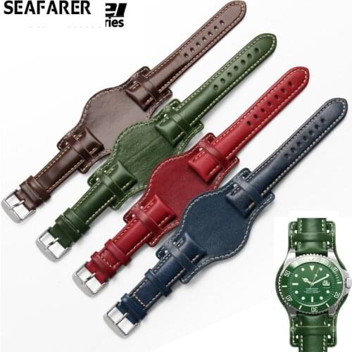 For Green Water Ghost Watchband High Quality Tray Cow Leather Mens Watch Strap 18mm 20mm 21mm 22mm Handmade Mat Wristband