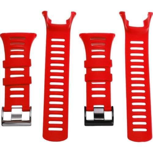 Rubber Replacement Watchband Mens Sports Silicone Wristband Strap Stainless Steel Buckle Watch Accessories Tool Black/Silver