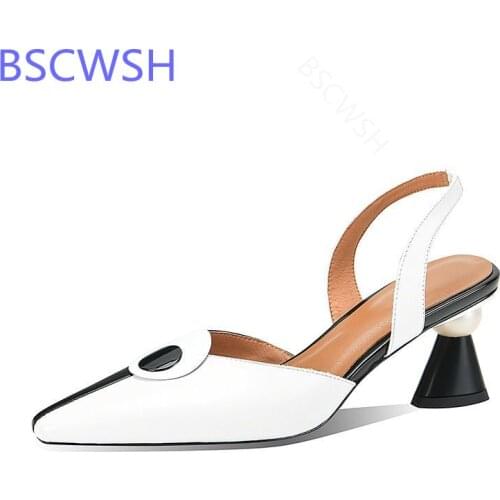 High-heeled Women Sandals Female Soft Leather Shoes Womens Summer 2021 New Baotou Pointed Toe Mix Color Sandalias Size 41