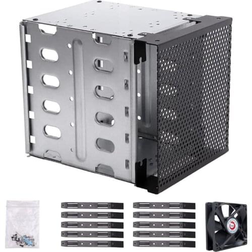 R2LB Hard Drive Cage Stainless Steel 5x3.5" SATA HDD Cage Rack Hard Driver Tray