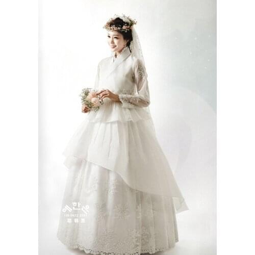 Wedding Dress White Hanbok Full Hand Embroidered Silk Hanbok Bridal Wedding Hanbok High Quality Tailored Tailoring