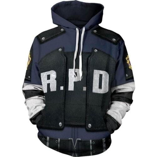 Resident Leon Scott Kennedy Cosplay Hoodie Policeman Costume Sweatshirts Hooded Pullover Men Women Casual Outwear Top Coat