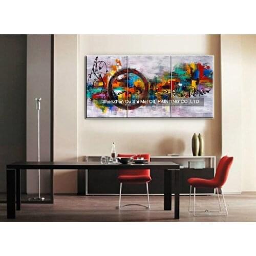 Circle Of Magic Canvas Art Wall Decor Abstract Oil Painting Contemporary Knife Painting for Home Decor 3 panels Wall Decor