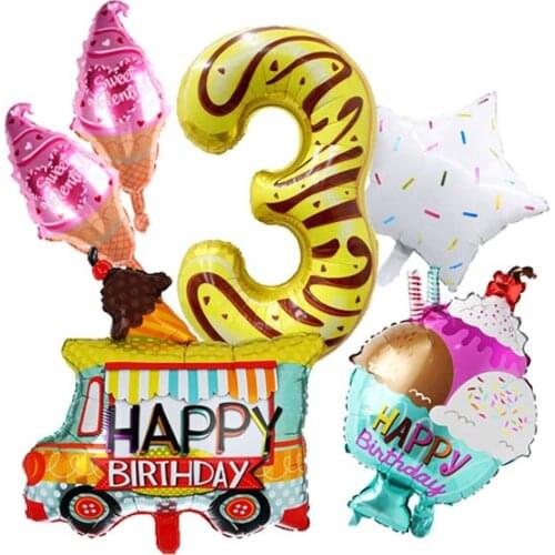 Ice Cream Truck and Sundae Birthday Party Event Decorations Bouquet of Balloons