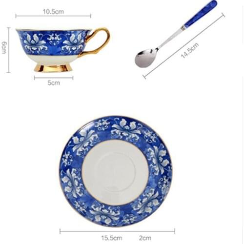 Western Style Coffee Cup Set Creative Ceramic Mug with Spoon Dish Blue Coffee Cup with Handle Porcelain Water Drinkware Supplies