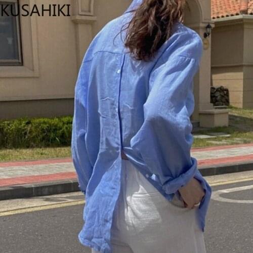 KUSAHIKI Korean Back Buttons Split Blouse Shirt Causal Long Sleeve 2021 New Womens Tops Fashion Loose Blusas Femme 6K602