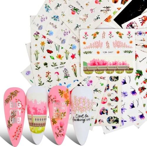 1 Sheet Flower Leaf Tree Green 3D Bronzing Nail Art Stickers Black White Sliders 2021 Summer DIY Decals for Nail Art Decoration