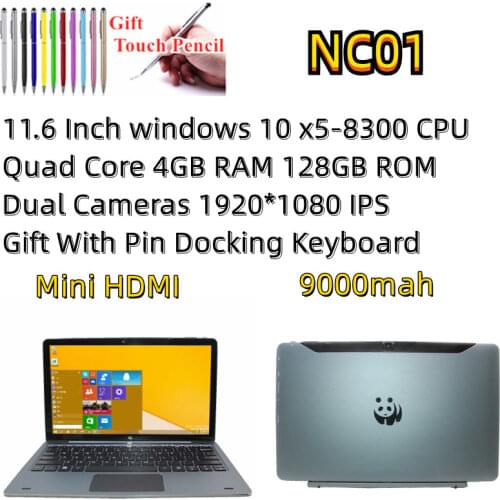 11.6 Inch NC01 Windows 10 Tablet PC With Pin Docking Keyboard Quad Core 4GB RAM 128GB ROM 1920*1080 IPS HDMI-compatible