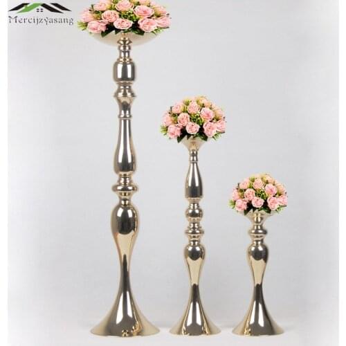 10PCS/LOT Gold Candle Holders Table Flowers Vase Candlestick 73cm/32cm Road Lead Candelabra Center Pieces Wedding Decoration G09