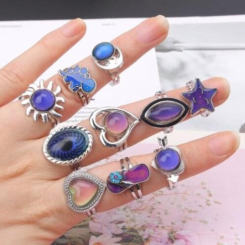 10 Styles Color Change Mood Ring Band Kit Emotion Feeling Adjustable Size Temperature Finger Rings Kit For Aults Kids