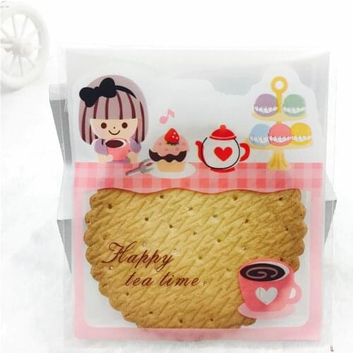 100pcs Self-adhesive Plastic Cookie Bags Cartoon Cookie Bag Candy Biscuit Food Cake Bags Box Gift Packaging Bag
