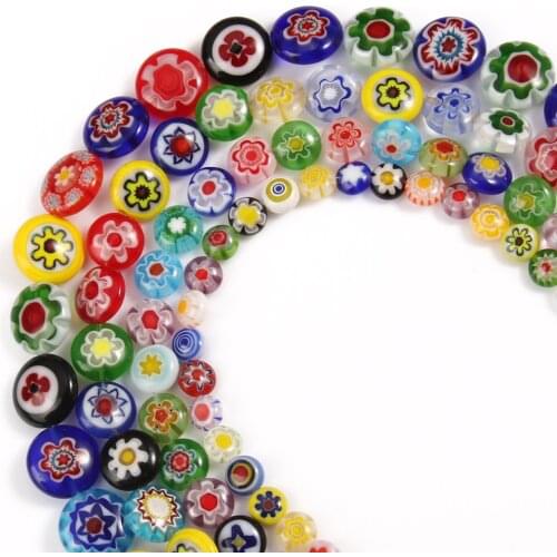 6-12mm Mixed Flat Round Flower Patterns Millefiori Glass Loose Crafts Beads lot for DIY Jewelry Making Findings