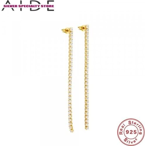 AIDE Long Zircon Earrings For Women 925 Sterling Silver Stud Earrings 2020 Trend Girl Earrings Gold Jewelry Pendientes Aretes