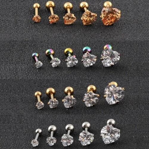 Alisouy 2 pieces Love Heart Shape Zircon stud earrings for women fashion jewelry female best ear gift Stainless Steel crystal