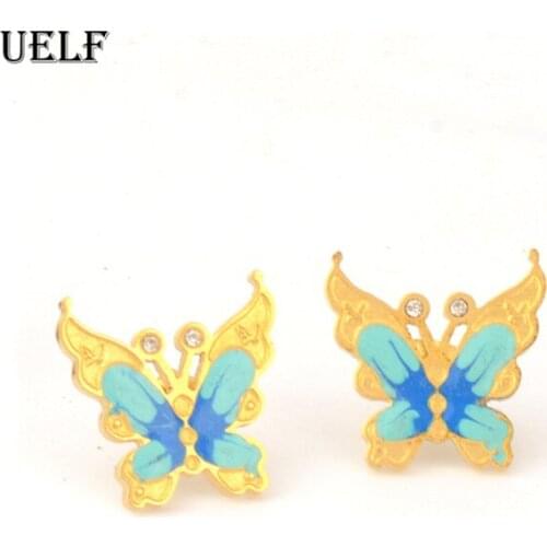 Uelf Free shipping Simple Delicate Dripping Oil Butterfly Stainless Steel Studs Earrings Fashion Jewelry wholesale