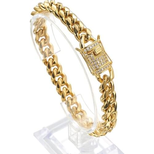 10mm Wide High Quality 316L Stainless Steel Gold Tone Miami Cuban Curb Chain Wristband Mens Womens Bracelet Bangle 7-11"Optional