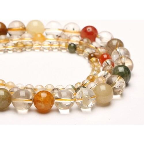 Natural Rutilated Quartz 4-12mm round Gemstone beads for 925 sterling silver Jewelry Making Necklace Bracelet 15inch ICNWAY