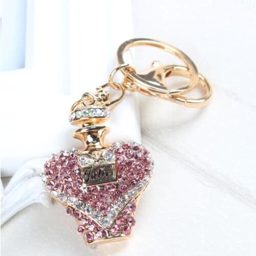 Perfume Bottle Lovely Fashion Cute Rhinestone Crystal Purse Bag Key chain Gift Keyring Women Jewelry Collection