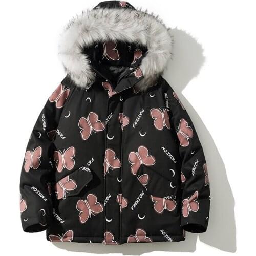 GlacialWhale Mens Winter Down Jacket Men 2021 Hiphop Butterfly Jacket Hooded Windproof Coat Streetwear Waterproof Jacket For Men