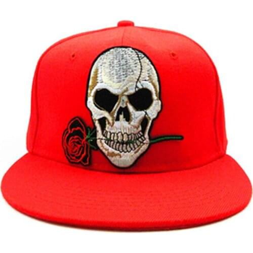 Rose Skull Embroidery Cotton Baseball Cap Hip-hop Cap Adjustable Snapback Hats for Men and Women 142
