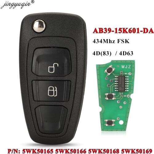 Jingyuqin 2BT 434Mhz 4D63 Remote Flip Car Key For Ford Ranger C-Max Focus Grand C-Max Mondeo 5WK50165 5WK50166 5WK50168 5WK50169