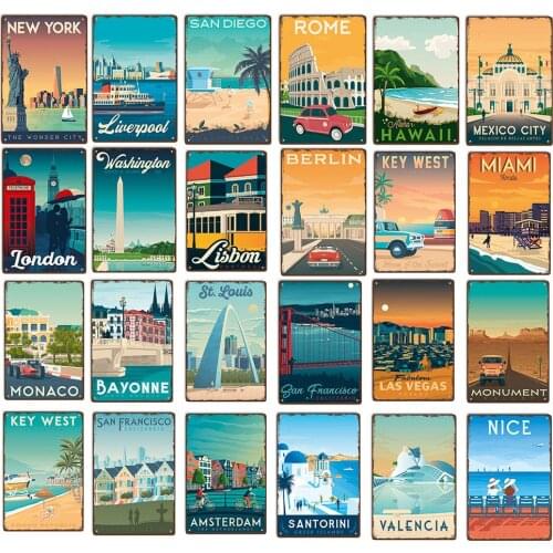 Nice Travel Metal Tin Sign Trip City Metal Poster Tin Signs House Garage Wall Art Plate Mancave Shabby Chic Home Decor