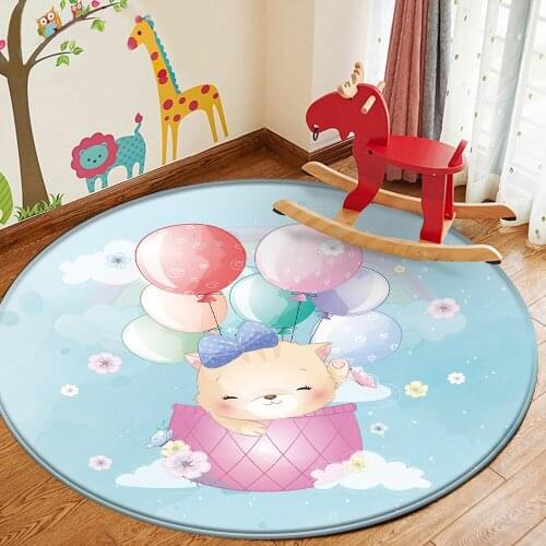 Round Carpet Baby Play Children Flannel Carpet Fashion Children Lovely Blue Pattern Non-Slip Baby Hand Print Carpet Balloon