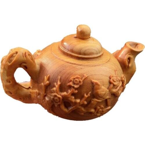 Thuja Boxwood Handle Pot Wood Carving Pendant Mahogany Teapot Hand Play Piece Solid Ornaments Wenwan Happy Eyebrows